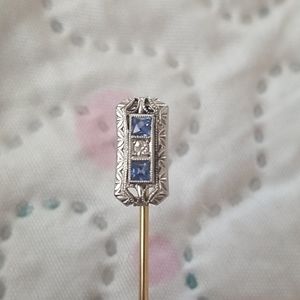 RARE 14k Antique Blue Topaz & Diamond Pin
